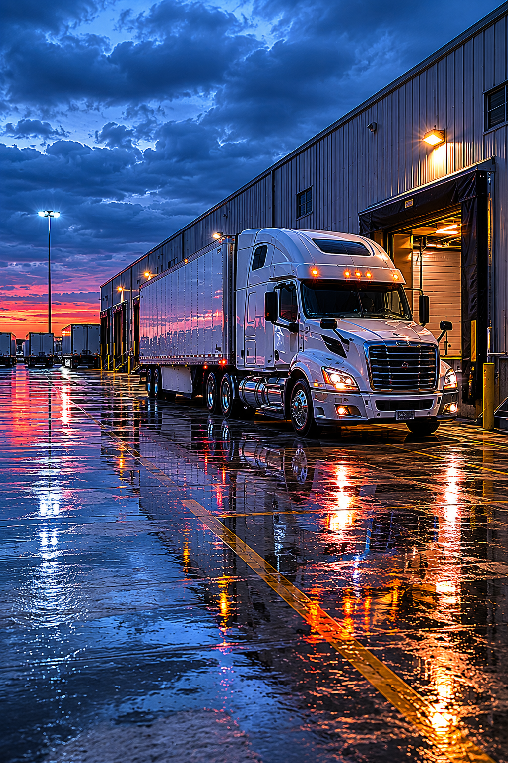 Truck at loading dock at dusk